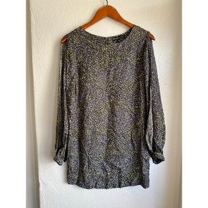 elizabeth james gray yellow speckled print long sleeve dress size 0